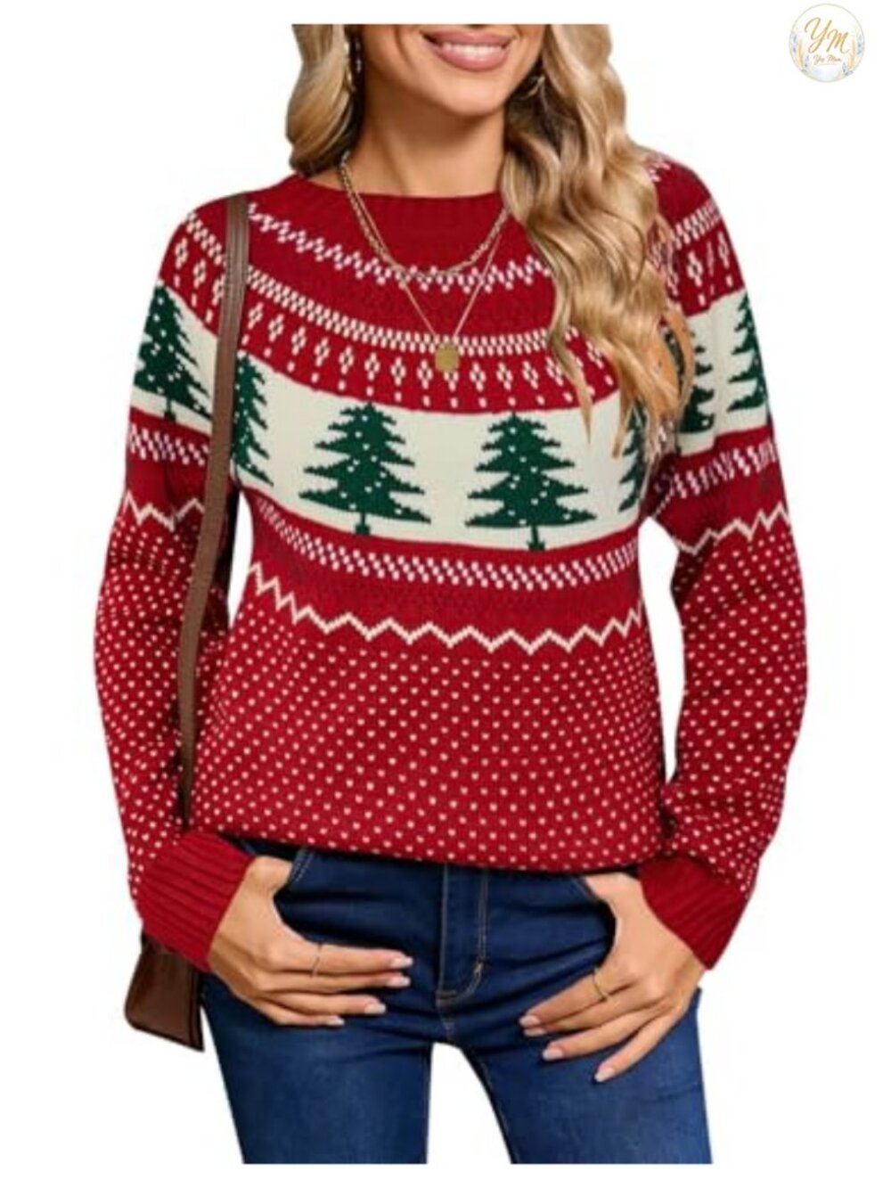 Fair Isle Pullover Sweater Lightweight Knit Crew Neck Long Sleeve